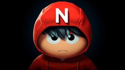 AI illustration of A young boy wearing a bright red hoodie with letter N