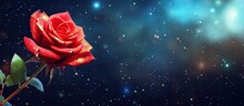 Illustration Photo Manipulation Of A Starry Space Background With A Red Rose Flower