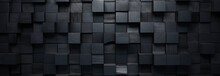 Black Antharcite Dark Stone Concrete Cement Texture With Square Cubes Mosaic Background Panorama Banner Long