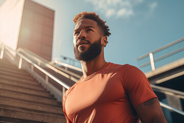 Feeling confident. Half-length portrait of young african-american man in sports clothing looking away while standing outdoors