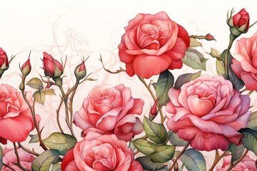 Wall Mural - Rose flowers background in watercolor style