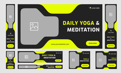 Wall Mural - Creative yoga and meditation services web set banner template design for social media posts, fully editable vector eps 10 file format