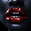 music album cover with lips with red lipstick with a black background
