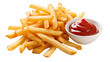 French fries with ketchup isolated on transparent background, tasty fried gold potato chips for menu with red tomato sauce ketchup, restaurant diner, takeout, fast meal, junk food, dinner, side snack