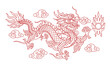 Red Chinese dragon graphics Line patterns on a flat colored background are used for decoration.	
