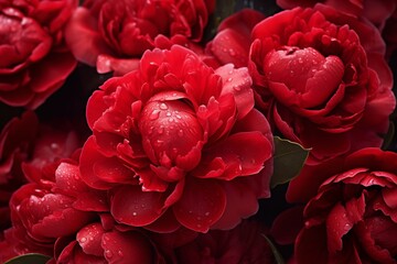 Sticker - close-up of a fading bouquet, of bright red peonie