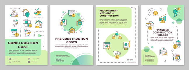 Sticker - 2D construction cost green gradient brochure template, leaflet design with simple thin linear icons, 4 vector layouts.