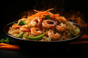 Fried noodles with prawns and seafood