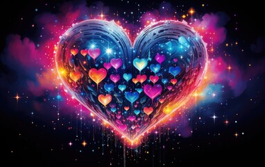 Wall Mural - Heart of colorful light glow stars at the galaxy.