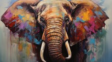 Animal Portrait Of An Elephant As A Colorful Abstract Oil Painting