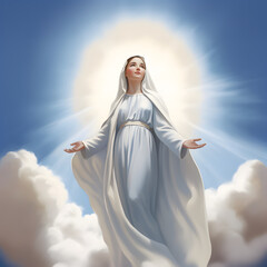 Wall Mural - Portrait of lady of grace, Virgin Mary in the sky