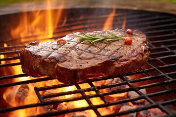 Sticker - steak grilling on an outdoor barbecue pit