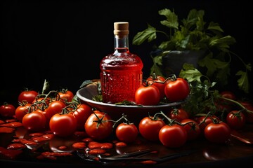 Tomato vinegar in a glass bottle