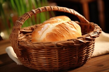 Wall Mural - a rustic bread loaf in a bamboo basket