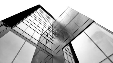 Wall Mural - Abstract reflection of modern city glass facades. Modern office building detail, glass surface. Black and white.