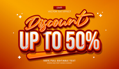 Wall Mural - Design editable text effect, Discount Up To 50 percent 3d cartoon vector illustration