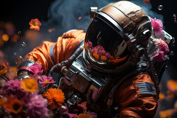 Aufkleber - Astronaut with flower and smoke . 