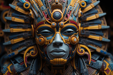 Aufkleber - A complex, multi-layered pattern of interlocking shapes that resembles a Pharaoh face.  