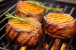 steaks of butternut squash curled up on a grill