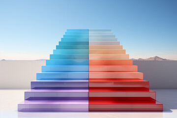 Poster - A minimalist illustration depicting a series of abstract geometric stairs in a monochromatic color palette.  