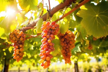 Canvas Print - grape clusters hanging on vines in sunlight