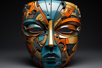 Fototapete - A ceramic mask featuring an abstract geometric design with sharp angles and clean lines.  
