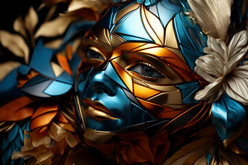 Wall Mural - An abstract photography composition capturing the play of light and shadow on a geometric mask.  