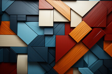Leinwandbilder - A mixed-media collage incorporating wooden textures with abstract geometric elements.  