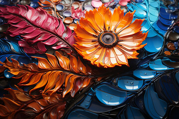 Fototapete - An abstract painting featuring vibrant colors and geometric shapes inspired by the fern's graceful form.  