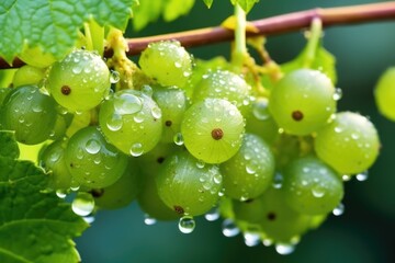 Poster - macro shot of dew-covered grapes in early morning light