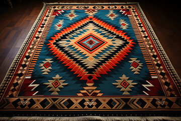 Fototapete - A photograph showcasing a traditional Navajo rug, known for its intricate patterns and vibrant colors. 