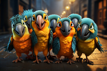 Fototapete - Toucan group making selfie standing upright and looking attentively at the camera 