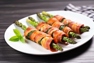 Poster - grilled asparagus wrapped in bacon on a plate