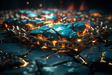 Fototapete - Abstract concept of a broken block chain.  