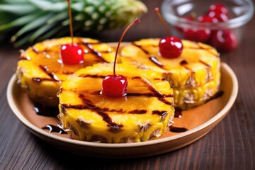 Wall Mural - tropical grilled pineapple slices adorned with cherry