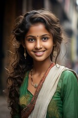 Smiling Beautiful Indian girl in traditional clothes