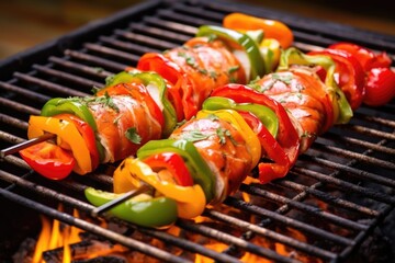 Sticker - grill with salmon steak and bell peppers skewers