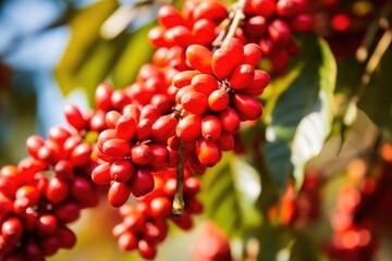 Canvas Print - closeup of ripe coffee berries on a branch