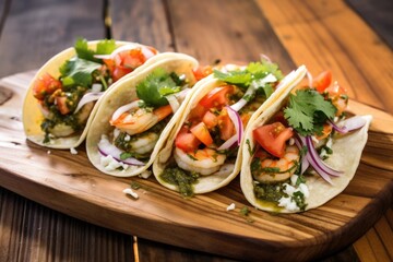 Poster - grilled shrimp tacos adorned with fresh cilantro