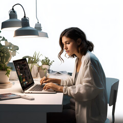 Wall Mural - Woman coding in a tech lab isolated on white background, png