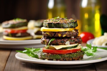 Wall Mural - stacked grilled veggie burgers with melting cheese