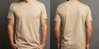 Beige T-shirt Mockup, Blank Shirt Template, Casual Fashion, Man, Boy, Male, Model, Wearing a Beige Tee Shirt, Standing Indoors, Grey Background