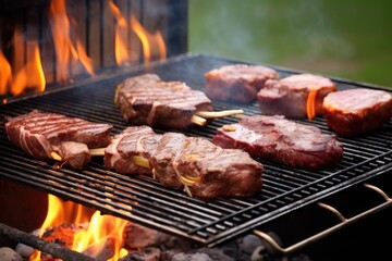 Poster - meats grilling on outdoor barbecue with visible smoke