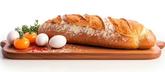 Wall Mural - Egg topped French bread on a wooden plate