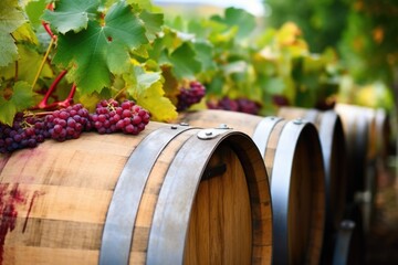 Canvas Print - detail focus on wine barrel marked with organic wine