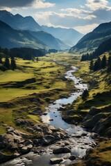 Wall Mural -  Serene landscape of the Himalayan foothills in Himachal Pradesh, Generative AI