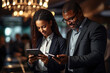 © Tjeerd - Portrait of successful business people working, talking together in urban background.