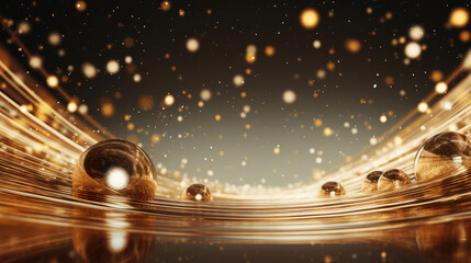 Wall Mural - 3D golden and black balls in the water on a dark background