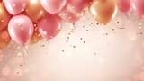 Fototapeta Perspektywa 3d - Celebration with pink confetti and golden balloons background.
