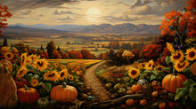 Fall In Love With The Bountiful Colors Of Autumn As Farmers Harvest Amidst Golden Fields. This Highly Detailed Banner Encapsulates The Epic Essence Of The Season.